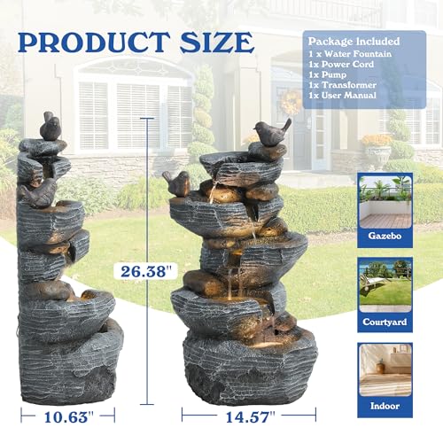 5-Tier Cascading Rock Water Fountain with Lights J3218