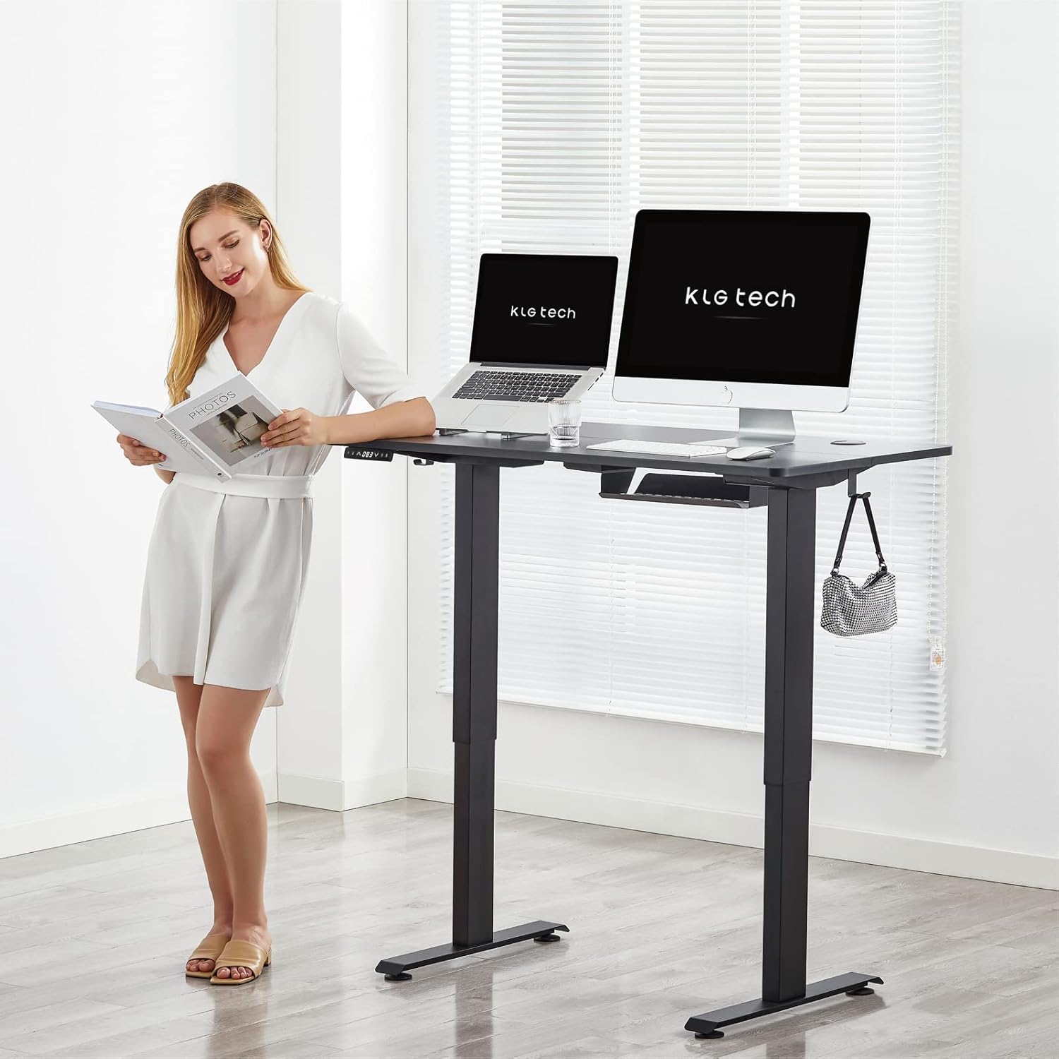 48 x 24 Inch Electric Height Adjustable Standing Desk with Black Table Top P71588