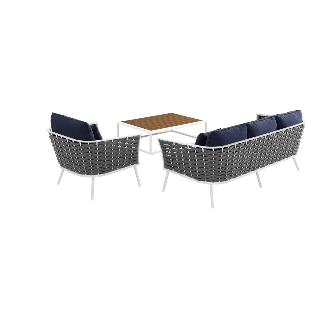 White Navy 3 Piece Aluminum Outdoor Sectional Sofa Set J91308