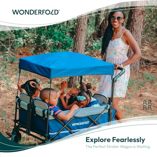 Navy 4 Seater Collapsible Wagon Stroller with 5-Point Harnesses J11133