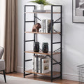 Vintage Brown 4 Tier Wood Bookshelf with Metal Frame E71328