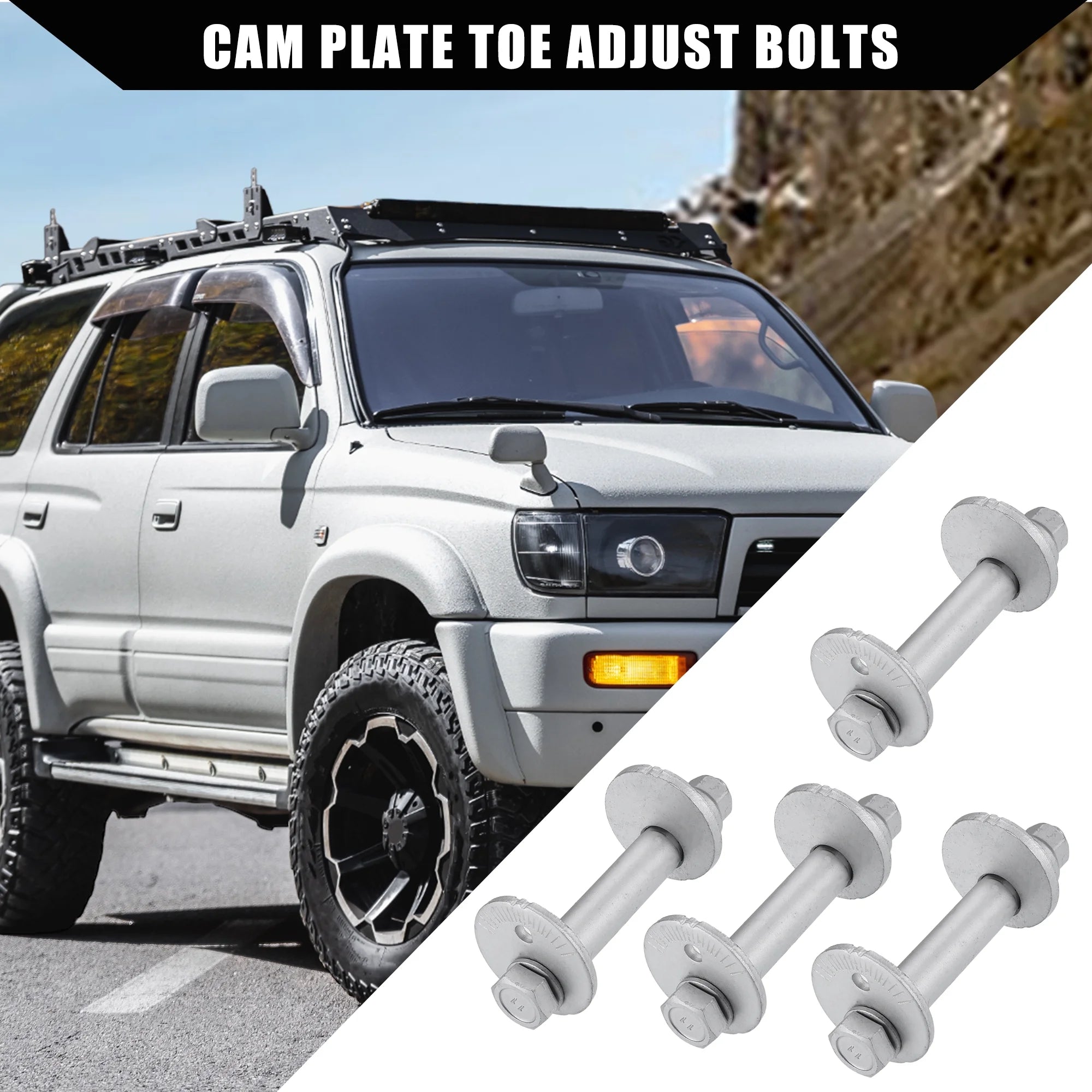 Cam Plate Toe Adjust Bolts for Toyota 4Runner 1995-2004 Metal 4 Sets Silver Tone L803790