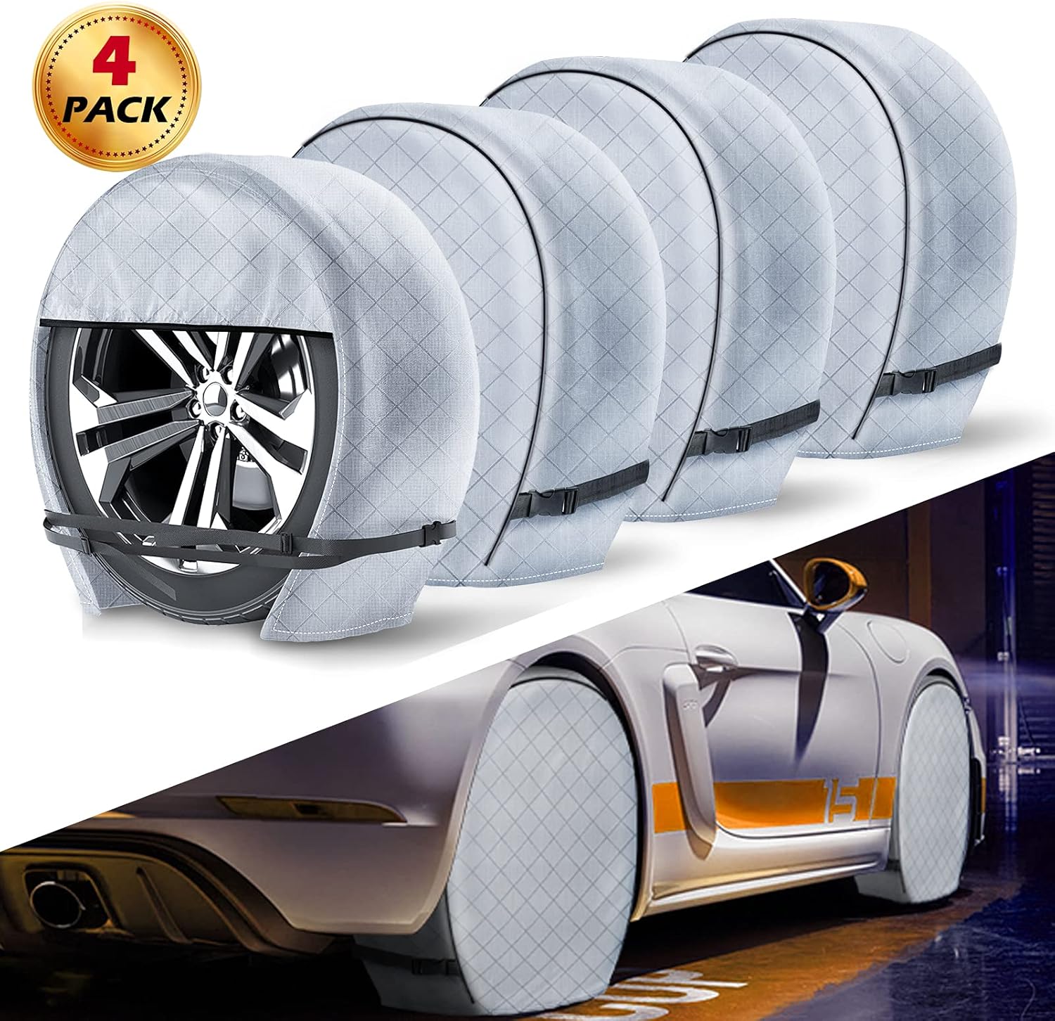 RV Tire Covers Set of 4, Heavy Duty Vinyl Wheel Covers for Diameter 29" to 31.75" (Black) X793
