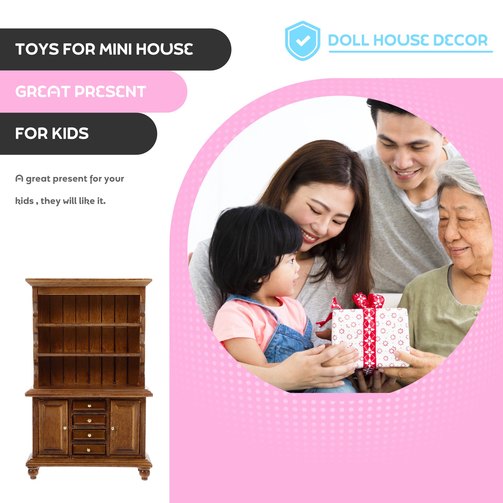 Walnut Color Wood Bookshelf Doll House Miniature B822