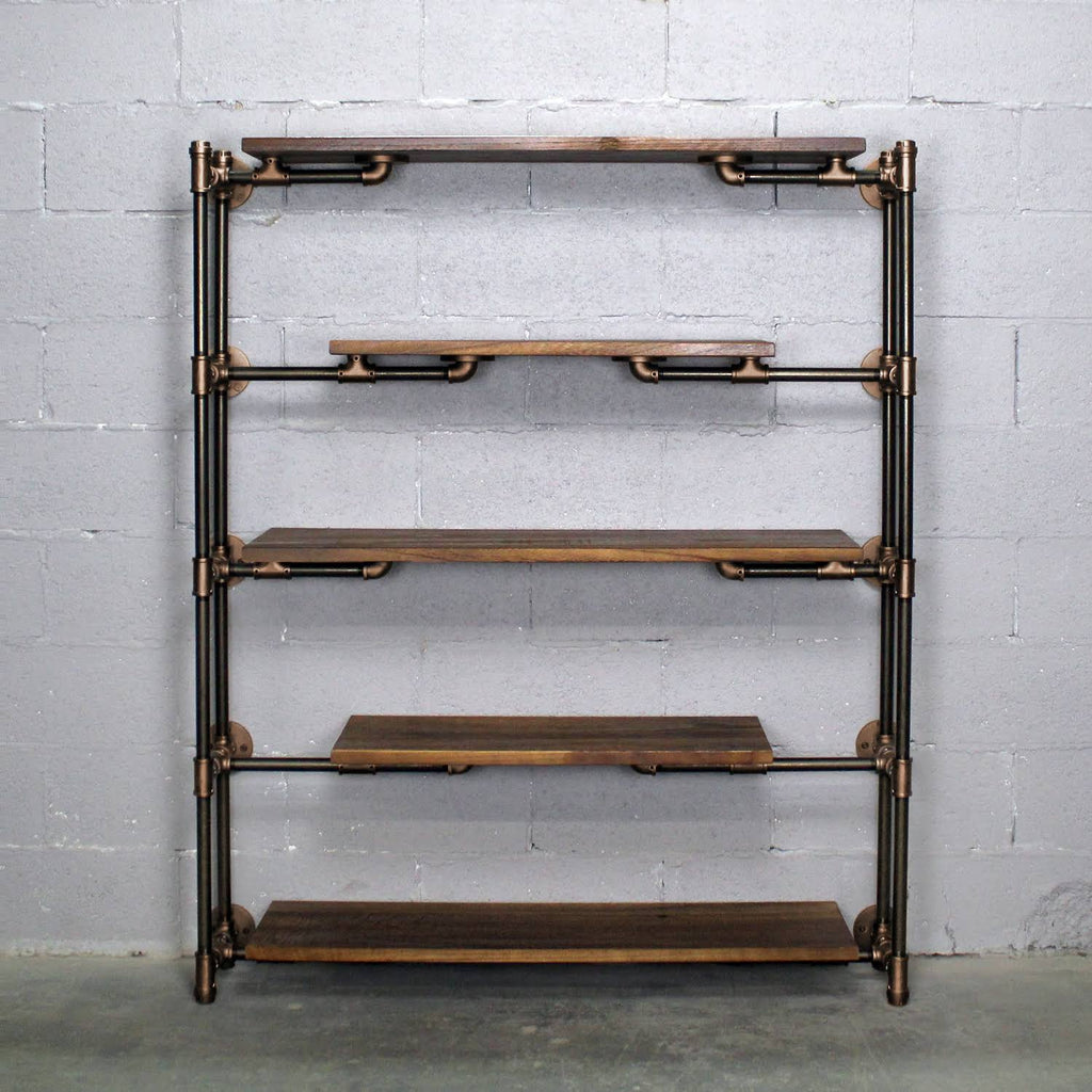 Modern Industrial Floating Tier Etagere Espresso and Hammered Black G2559