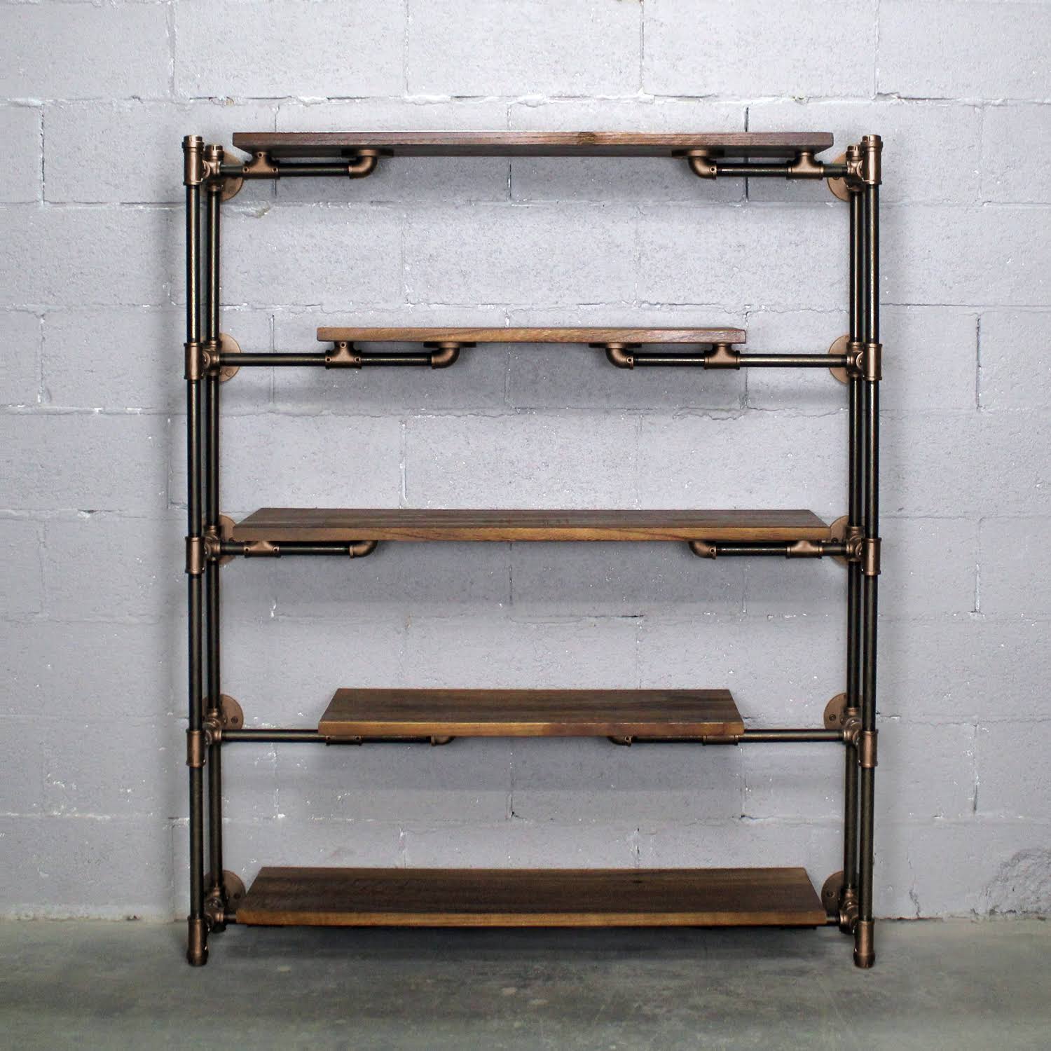 Modern Industrial Floating Tier Etagere Espresso and Hammered Black G2559