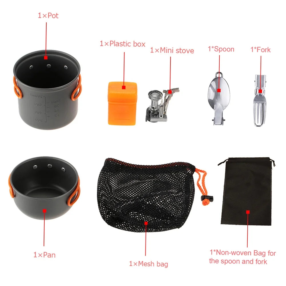 Camping Cookware Set with Stove, Pot, Fork and Spoon E247700
