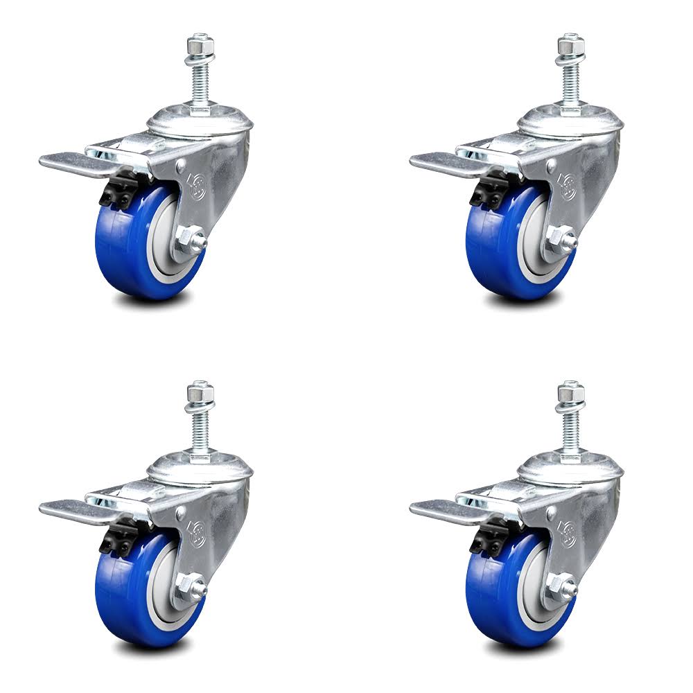 Blue Poly Swvl Caster Set of 4 with 3.5x22 Wheel and 10MM Stem Z426