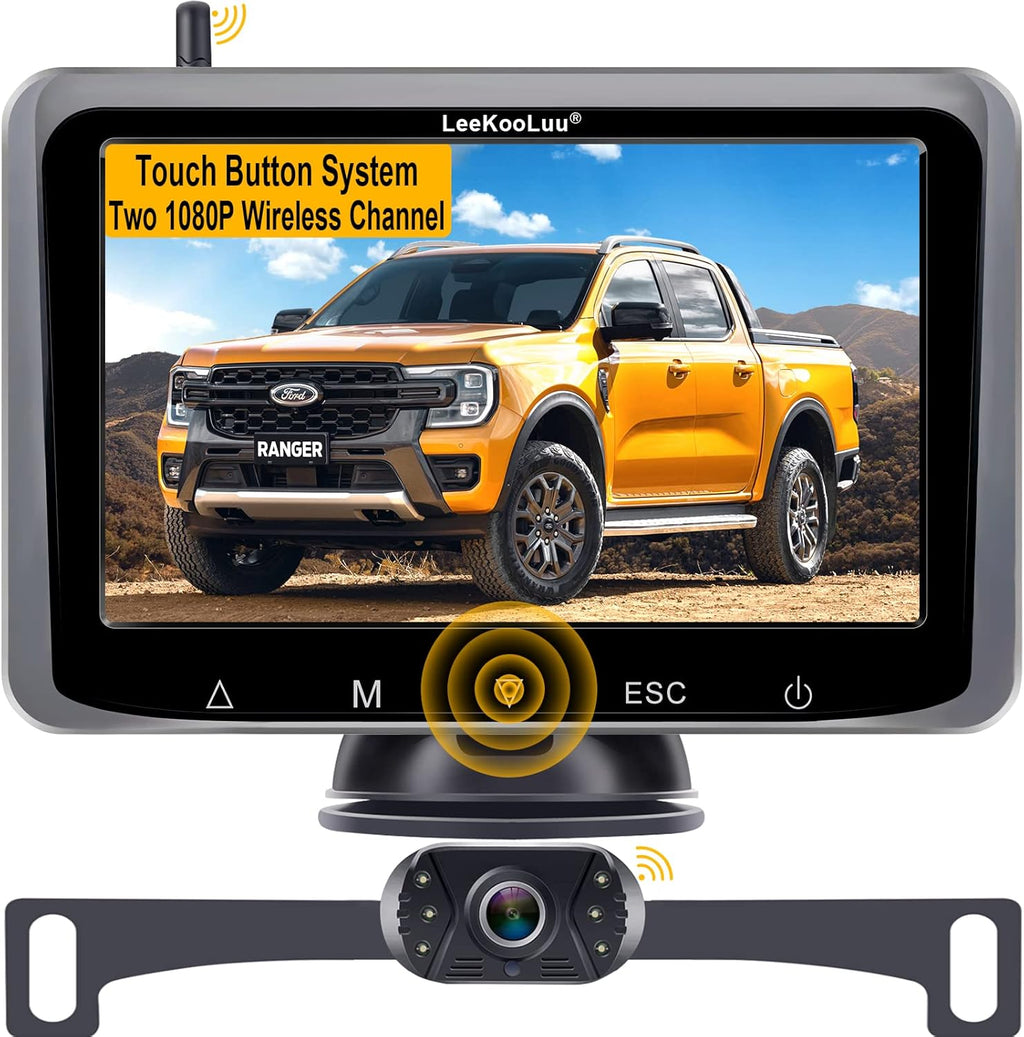 Wireless Backup Camera HD 1080P 5 Inch Monitor Touch Key Screen WiFi Rear View System Two Channels V79845