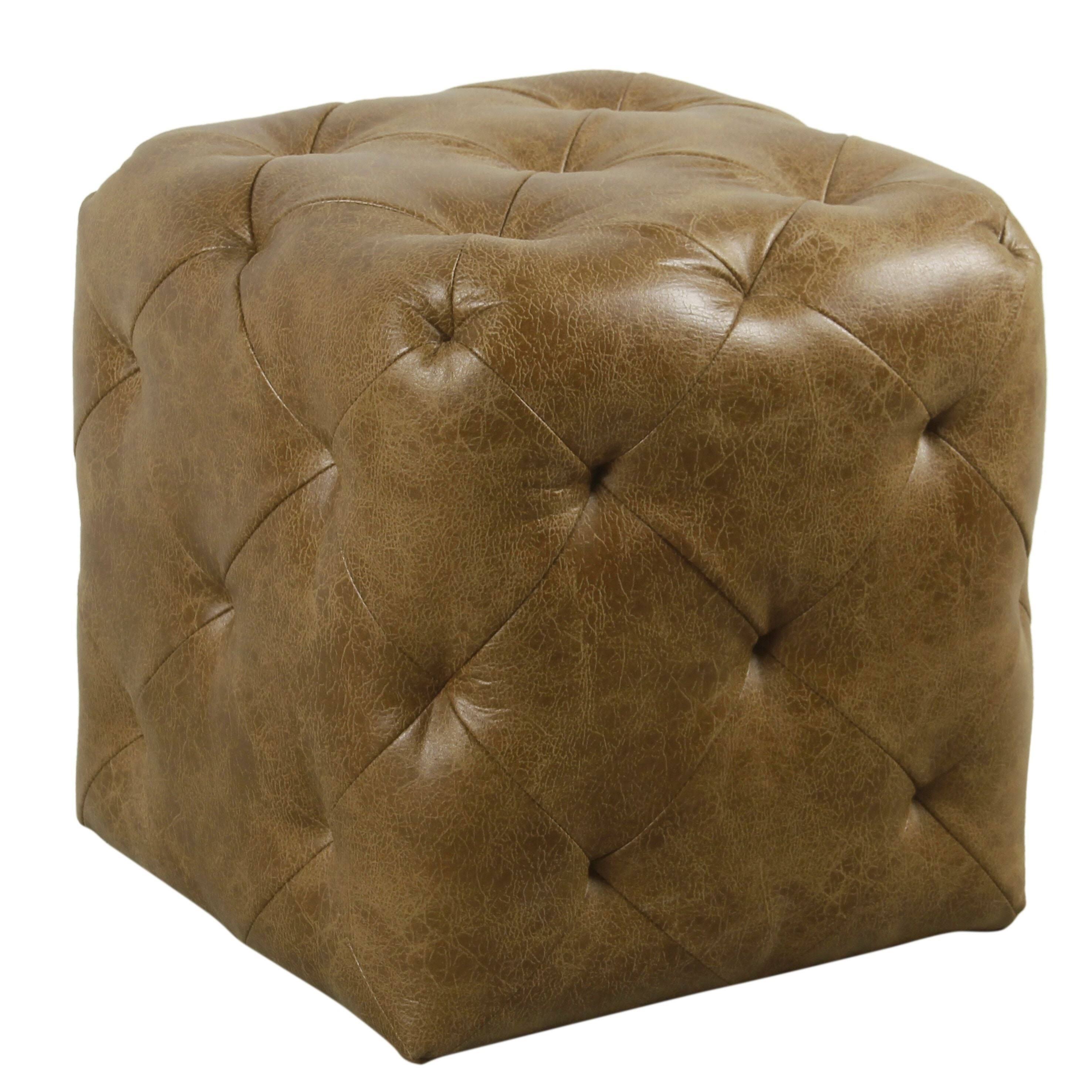 Distressed Brown Faux Leather Ottoman O4085