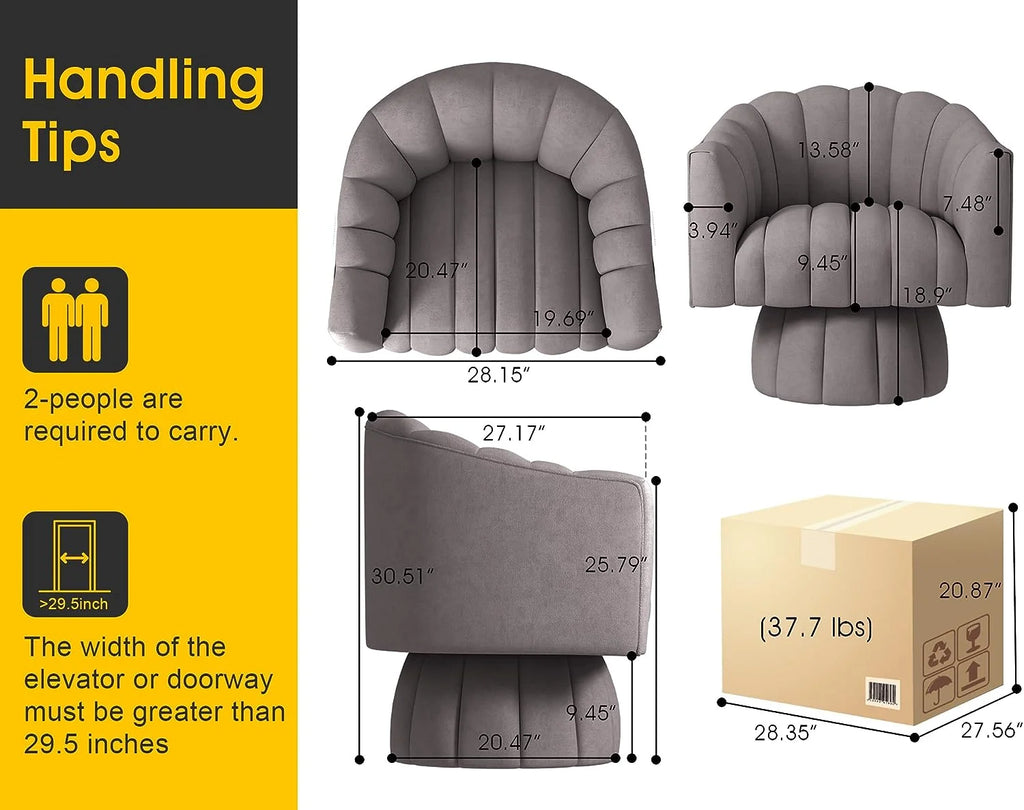 Grey Velvet Swivel Barrel Accent Sofa Chair E789415