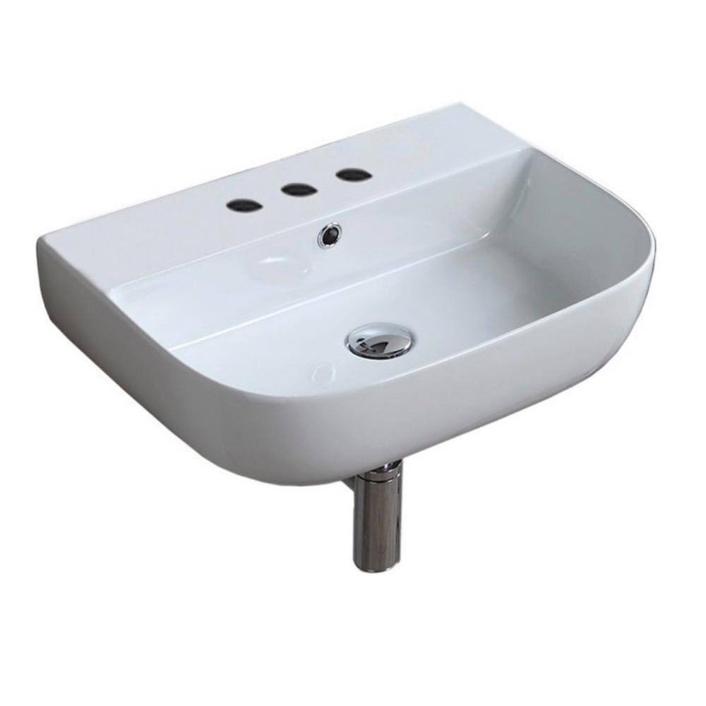 White Three Hole Bathroom Sink B7372