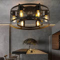 Black 6-Light Low Profile Caged Ceiling Fan with Remote Control R75821