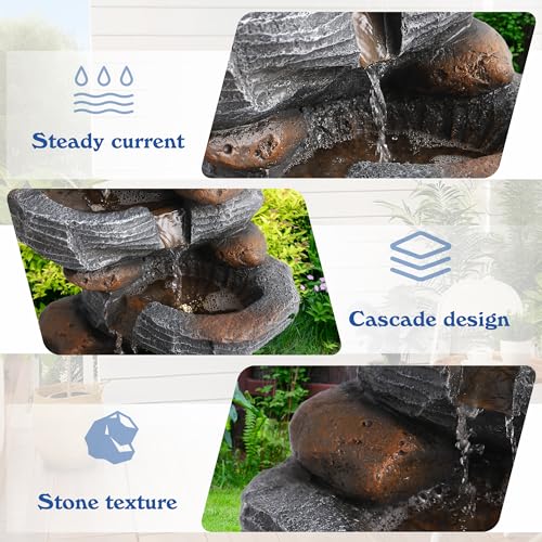 5-Tier Cascading Rock Water Fountain with Lights J3218
