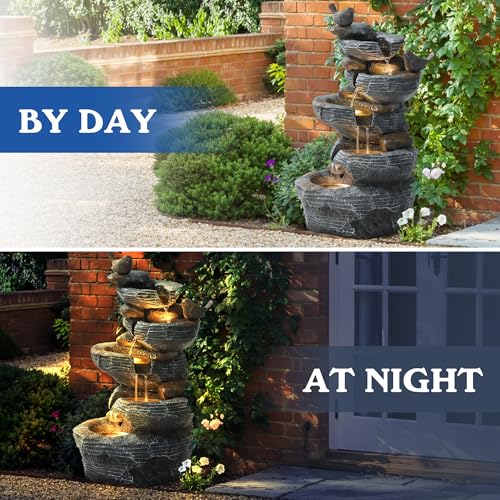 5-Tier Cascading Rock Water Fountain with Lights J3218