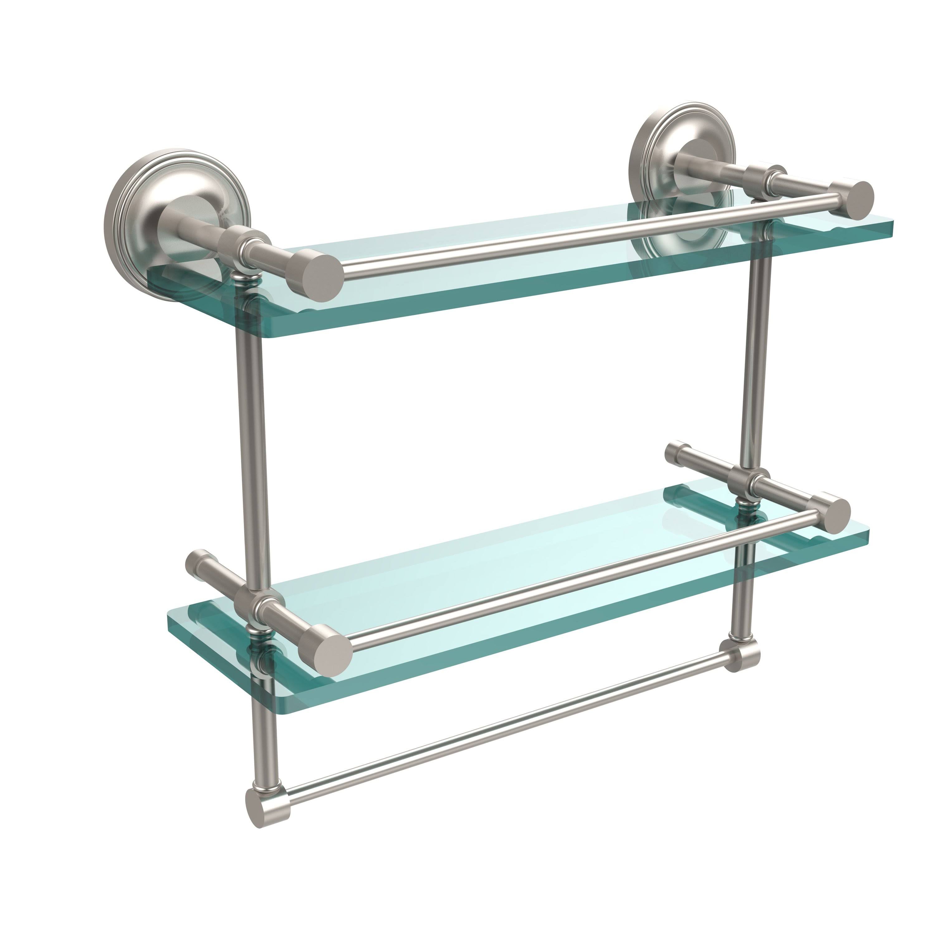 16 in. Gallery Double Glass Shelf with Towel Bar Oil Rubbed Bronze N3066