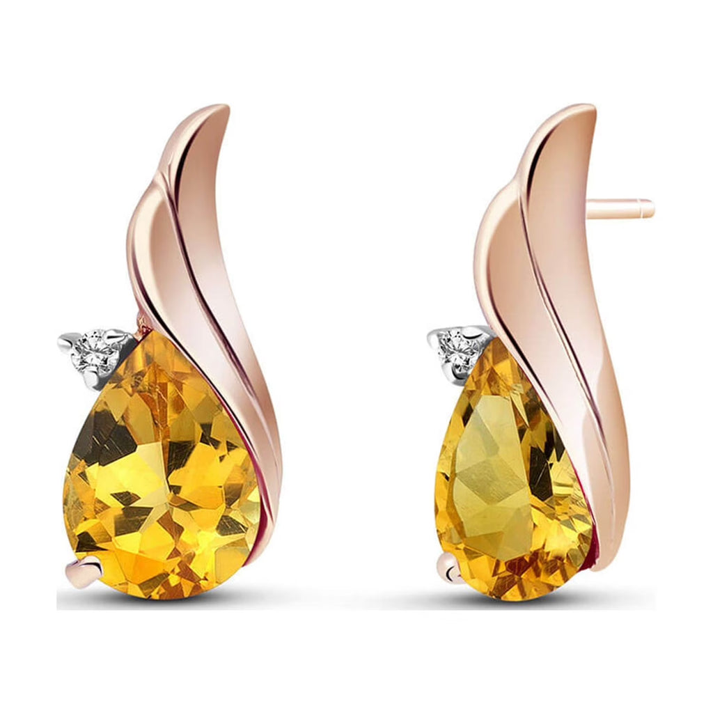 3.26 Carat 14k Solid Rose Gold Stud Earrings Diamond Citrine D514