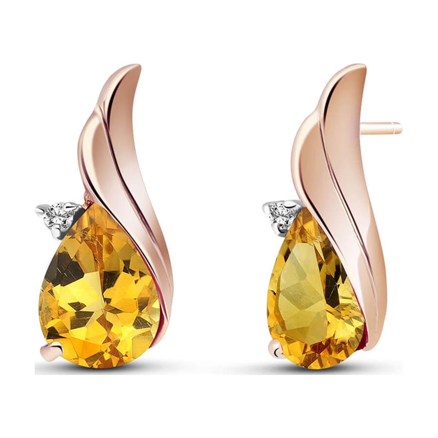 3.26 Carat 14k Solid Rose Gold Stud Earrings Diamond Citrine D514