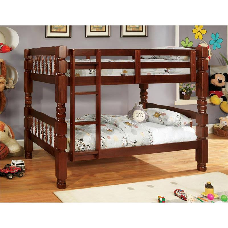 Twin Over Twin Wood Bunk Bed in Cherry Q948