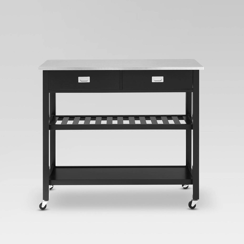 Black Stainless Steel Top Kitchen Island Cart X44438