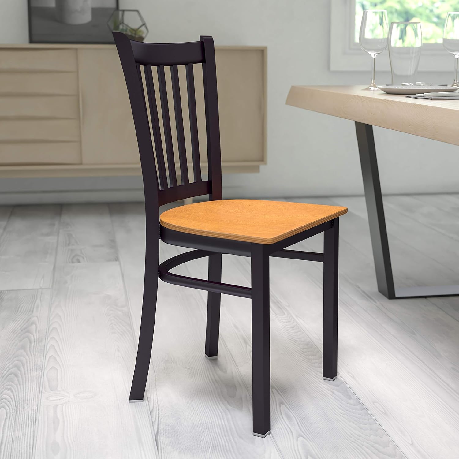 Black Walnut Wood Seat Metal Restaurant Chair G9561