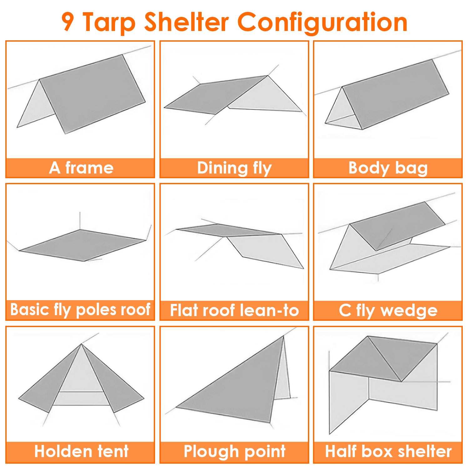 Waterproof Camping Tarp 10ft x 16ft / 10ft x 10ft Q7765