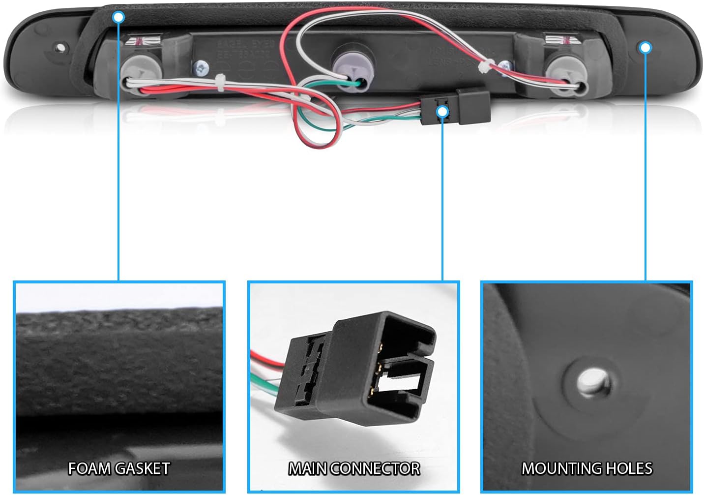 Red/Clear LED High Mount Stop Cargo 3rd Brake Lights Pack of 2 J3796