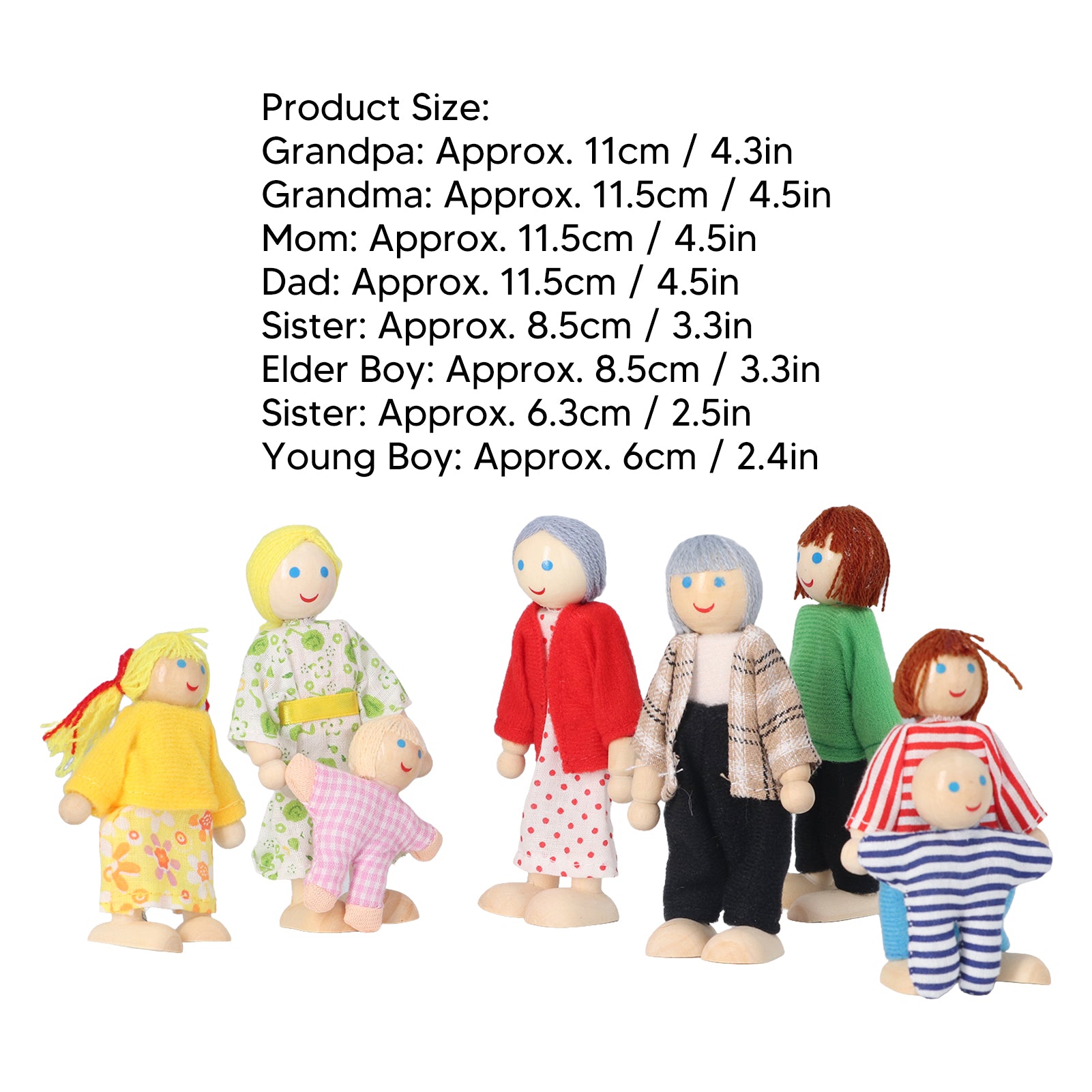 8pcs Wooden Dollhouse People Figures Y482