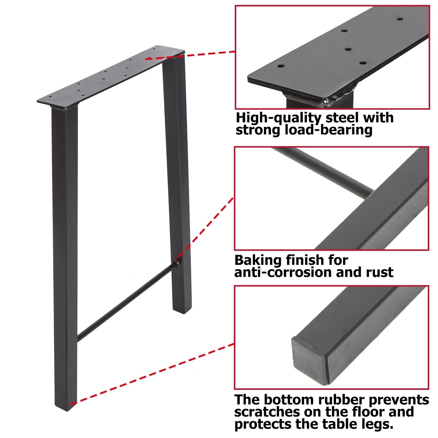 28"H×20"W Metal Table Legs Set of 2 Black H180383