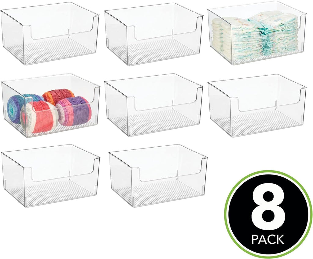 Clear Stackable Plastic Open Front Storage Organizer Bin Basket, 8 Pack H904979