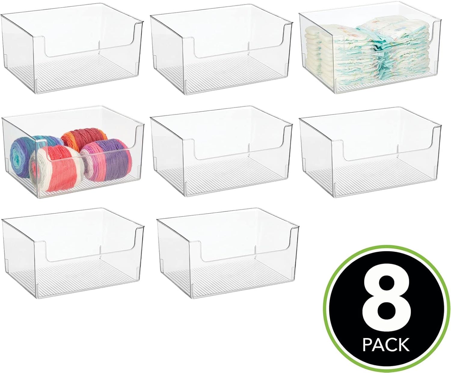 Clear Stackable Plastic Open Front Storage Organizer Bin Basket, 8 Pack H904979