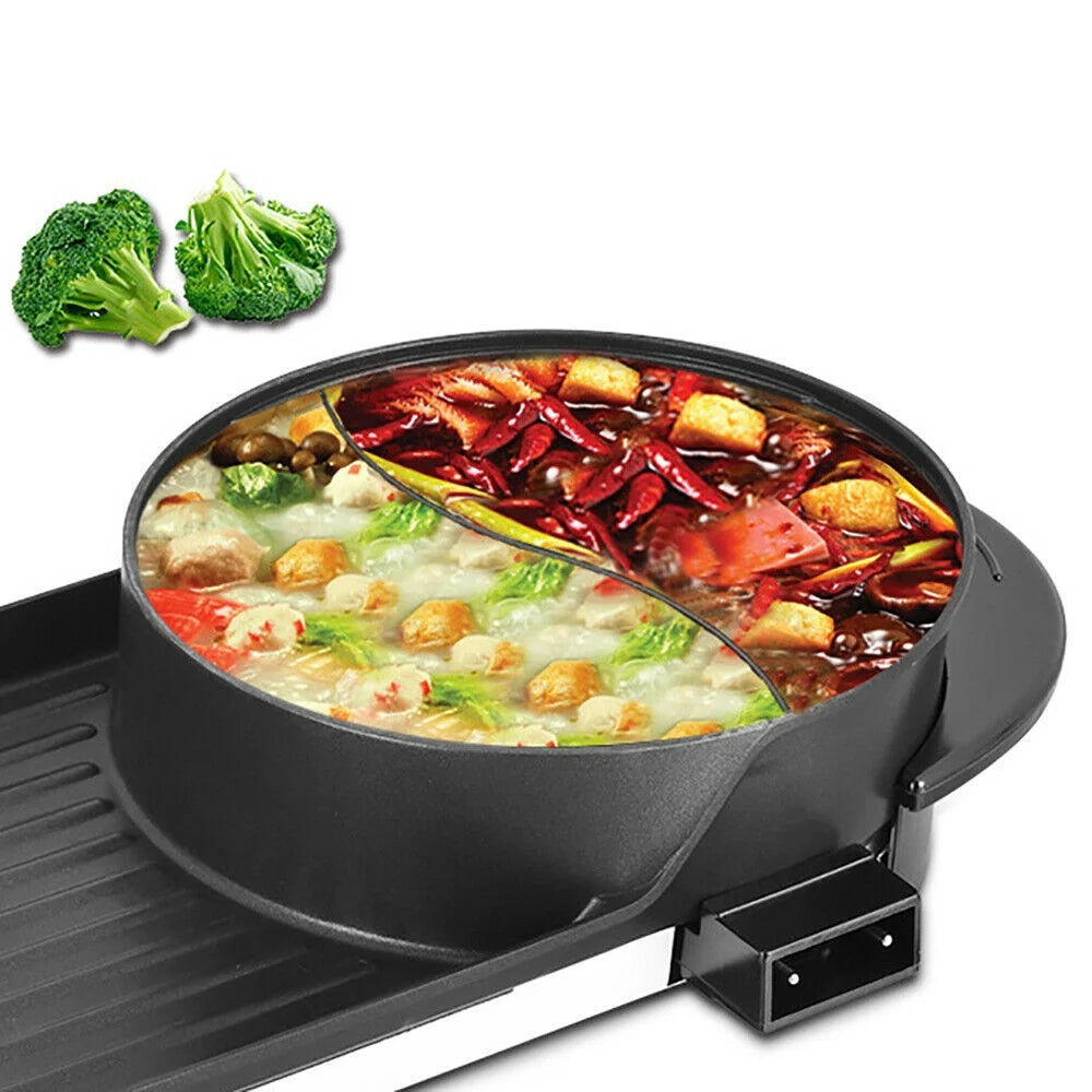 2 in 1 Portable Electric BBQ Grill Hot Pot Non-Stick Pan F7327