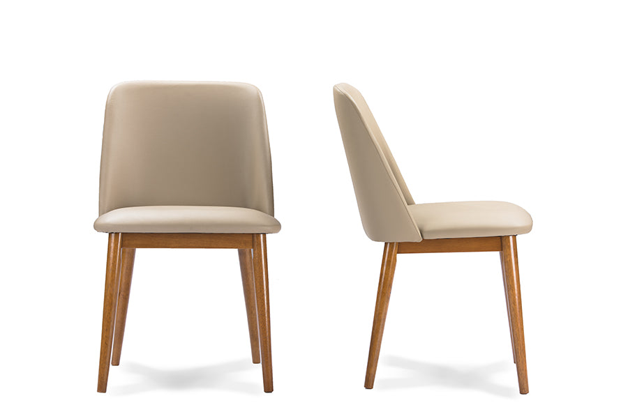 Walnut Light Brown and Beige Faux Leather Dining Chair (Set of 2) P243