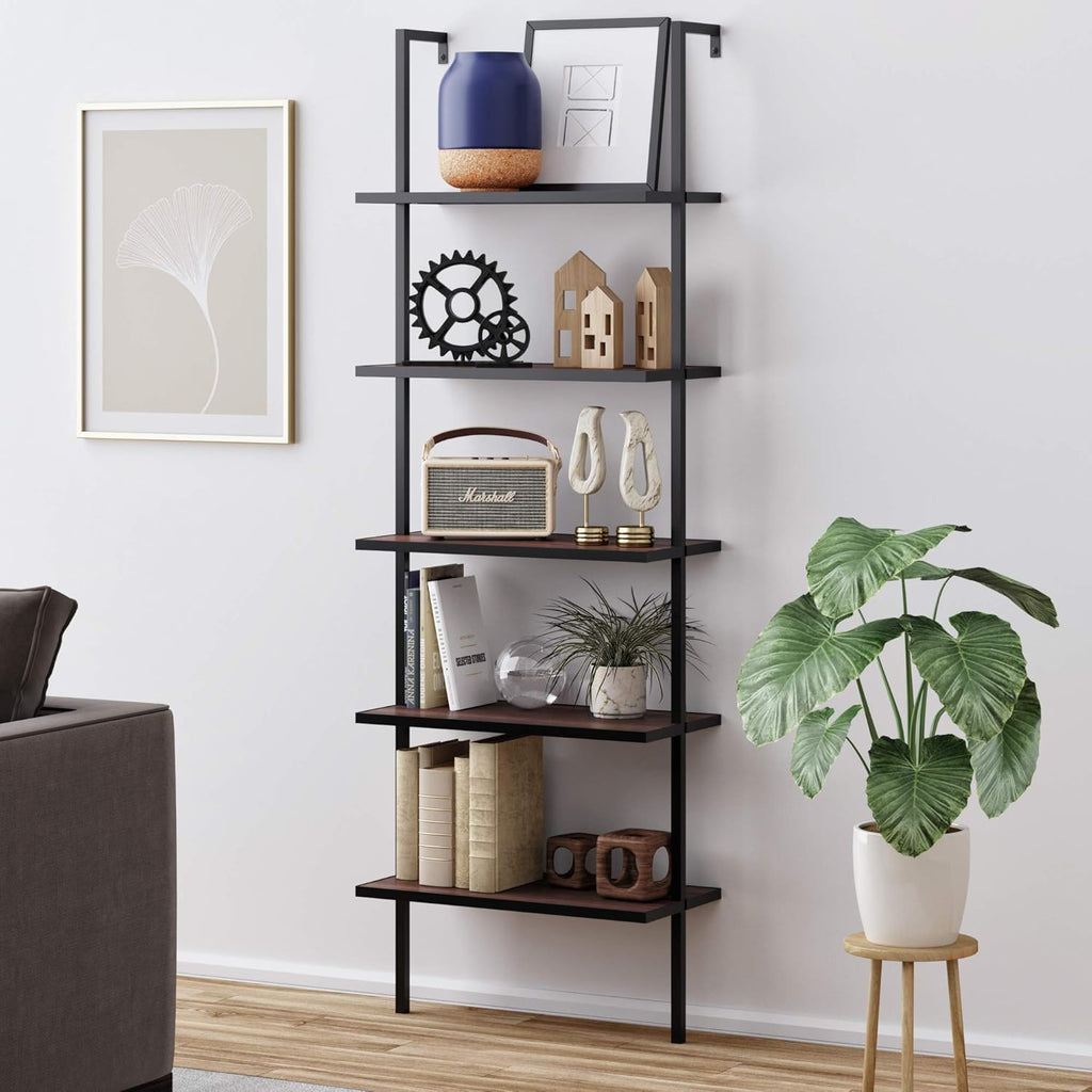 White/Gold 5-Shelf Ladder Bookcase P179