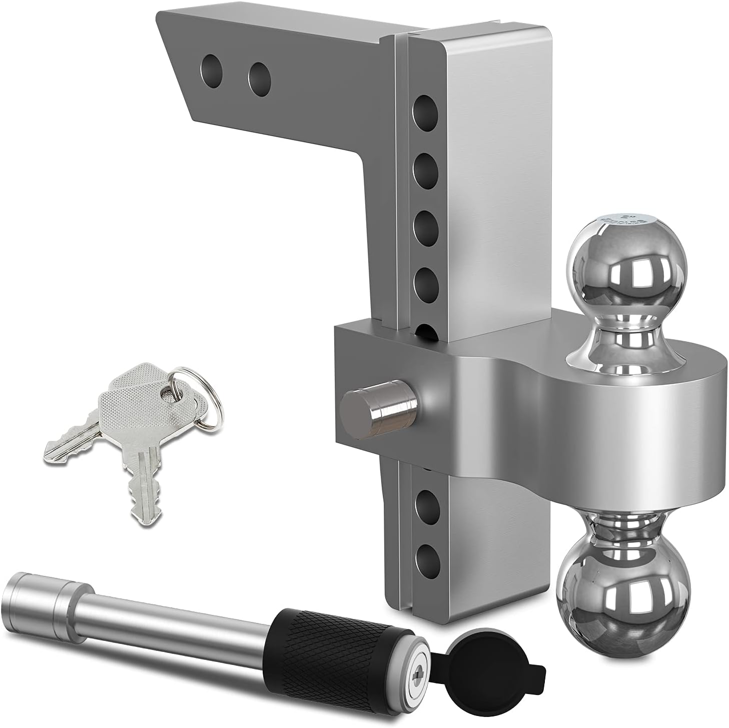 Adjustable Trailer Hitch Ball Mount, 8 Inch Drop, 2 Inch Receiver, 12,500 LBS GTW, Forged Aluminum Shank, Dual Balls K205