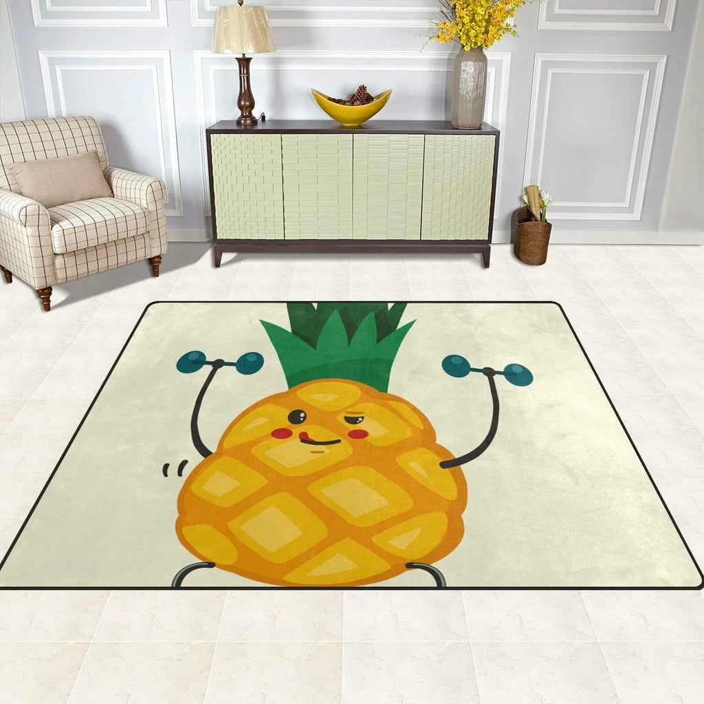 Pineapple Doing Exercises with Dumbbells Lightweight Carpet Mats, 6'8" x 4'10" Area Soft Rugs Floor Mat Rug G973