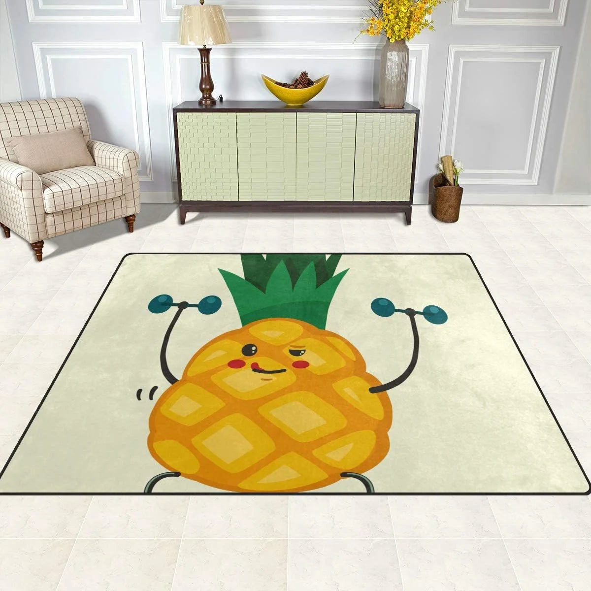 Pineapple Doing Exercises with Dumbbells Lightweight Carpet Mats, 6'8" x 4'10" Area Soft Rugs Floor Mat Rug G973