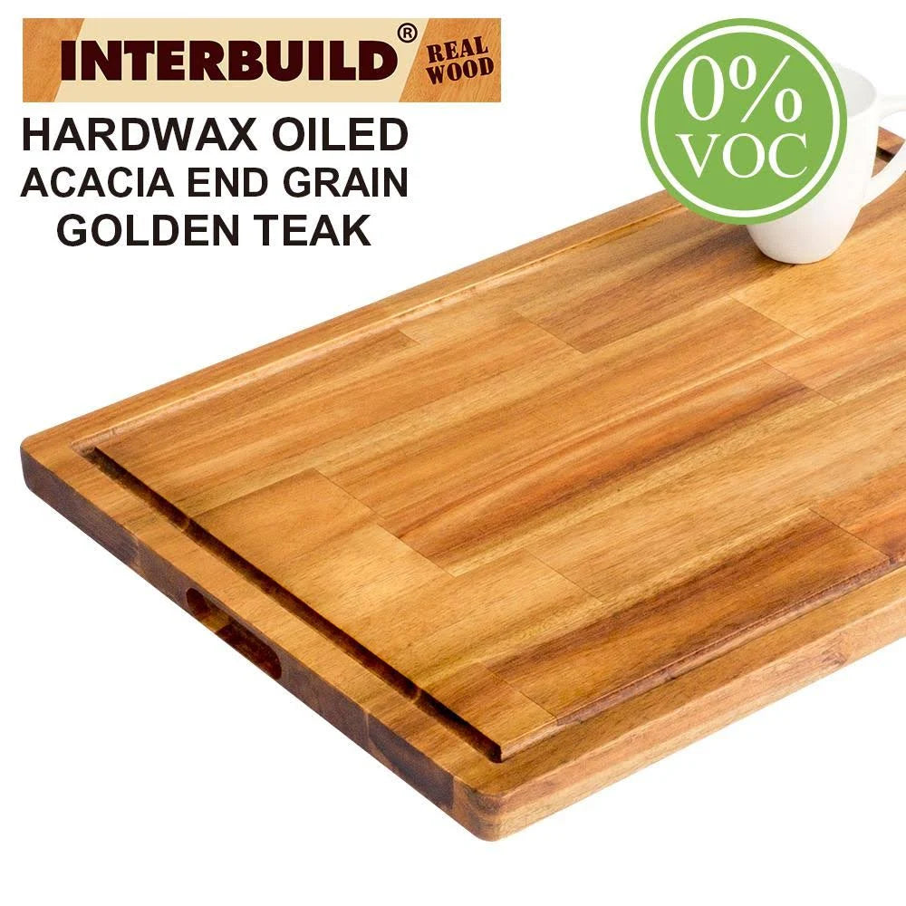 24 in. L x 16 in. D x 1 in. T Butcher Block Chopping Board in Golden Teak Stained Acacia M9678