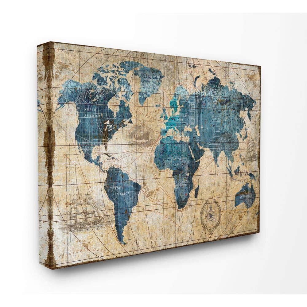 Vintage Abstract World Map Canvas Art - Black H8595