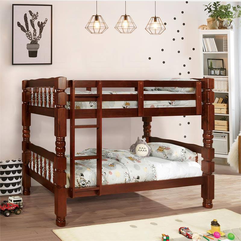Twin Over Twin Wood Bunk Bed in Cherry Q948