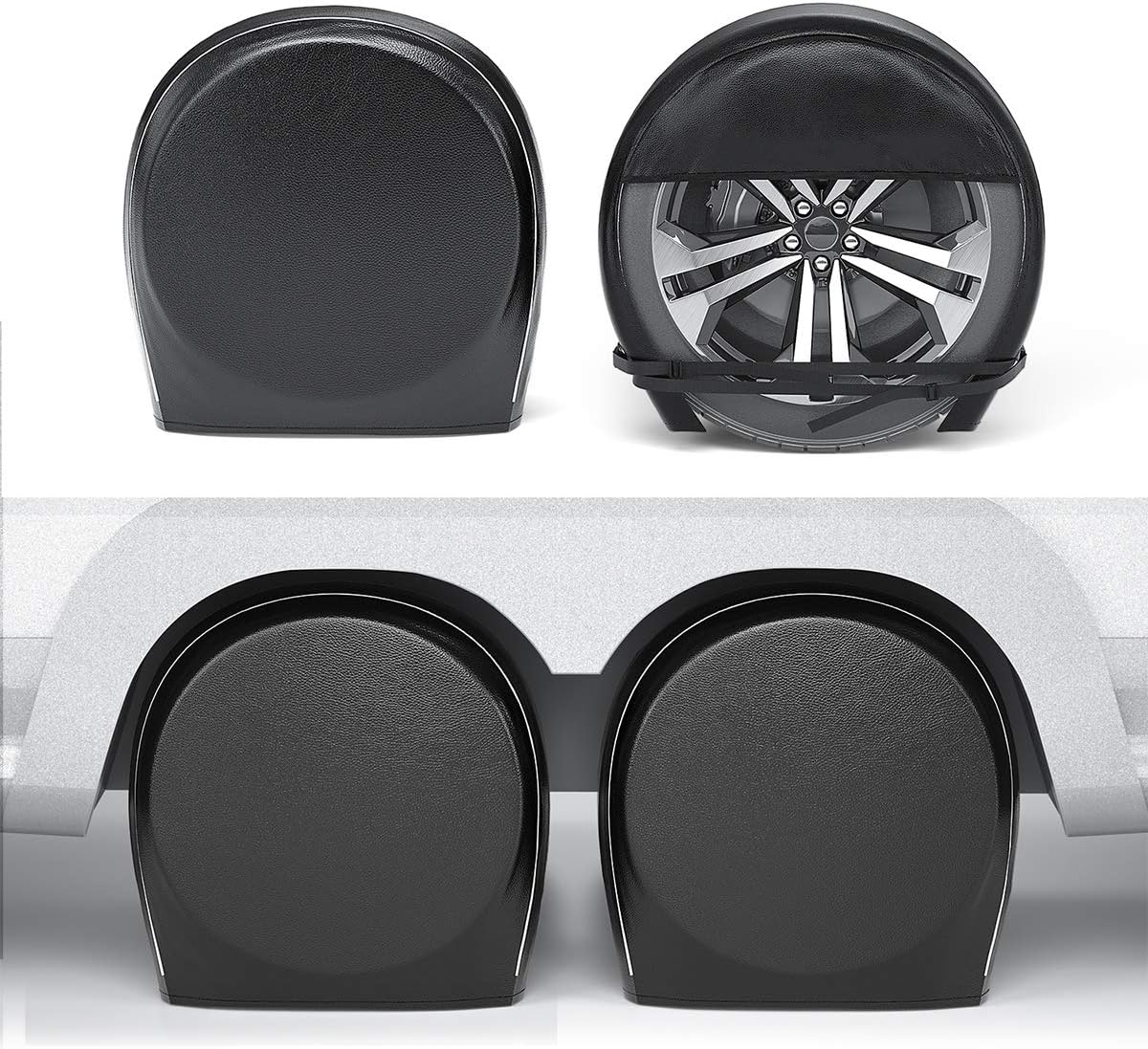 RV Tire Covers Set of 4, Heavy Duty Vinyl Wheel Covers for Diameter 29" to 31.75" (Black) X793