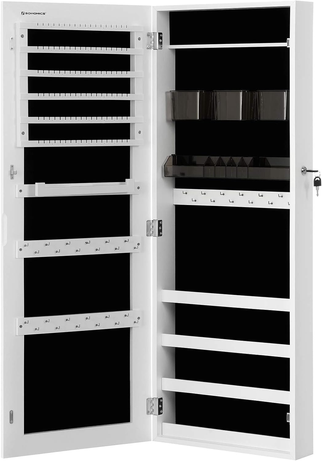 Lockable Wall-Mounted Jewelry Cabinet Armoire with 2 Plastic Trays P36545