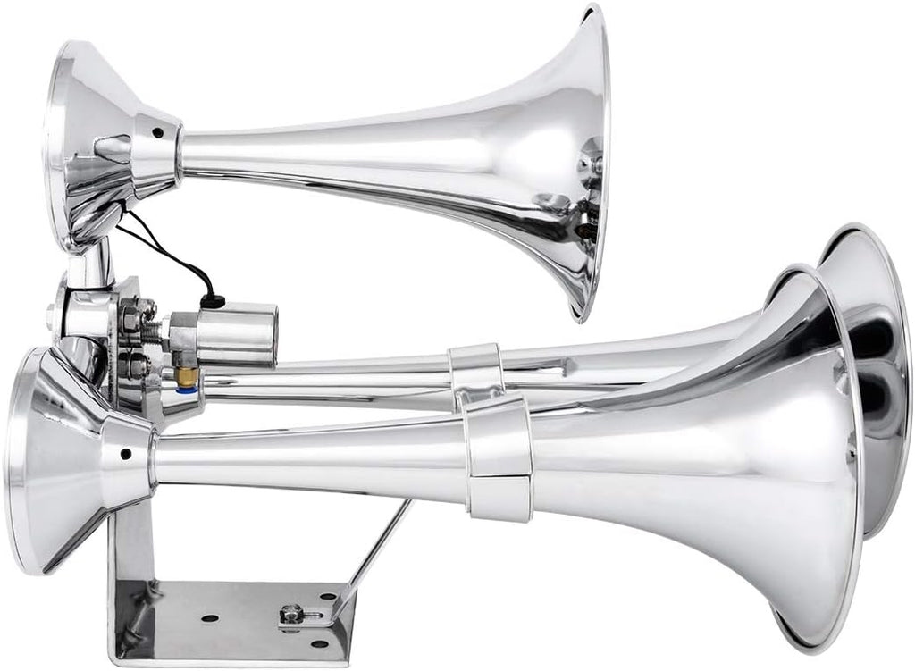 Chrome Heavy Duty Train Horn with Triple Brass Trumpet B531