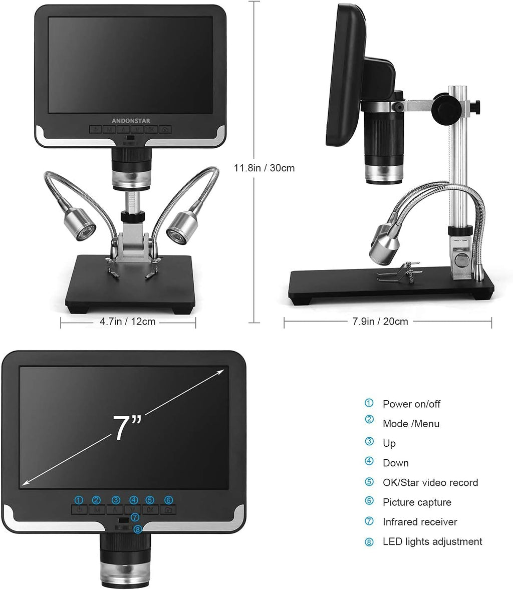 Black 7 inch LCD 1080P Digital Microscope with 200X Magnification C13344