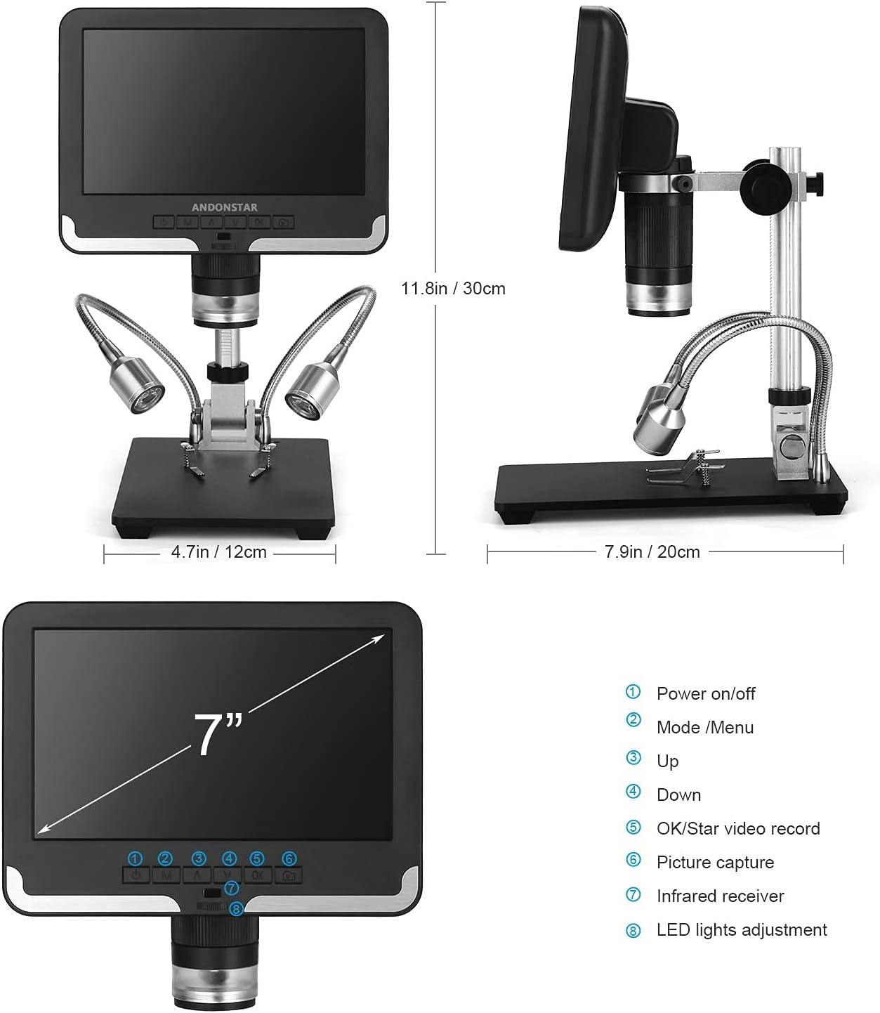 Black 7 inch LCD 1080P Digital Microscope with 200X Magnification C13344