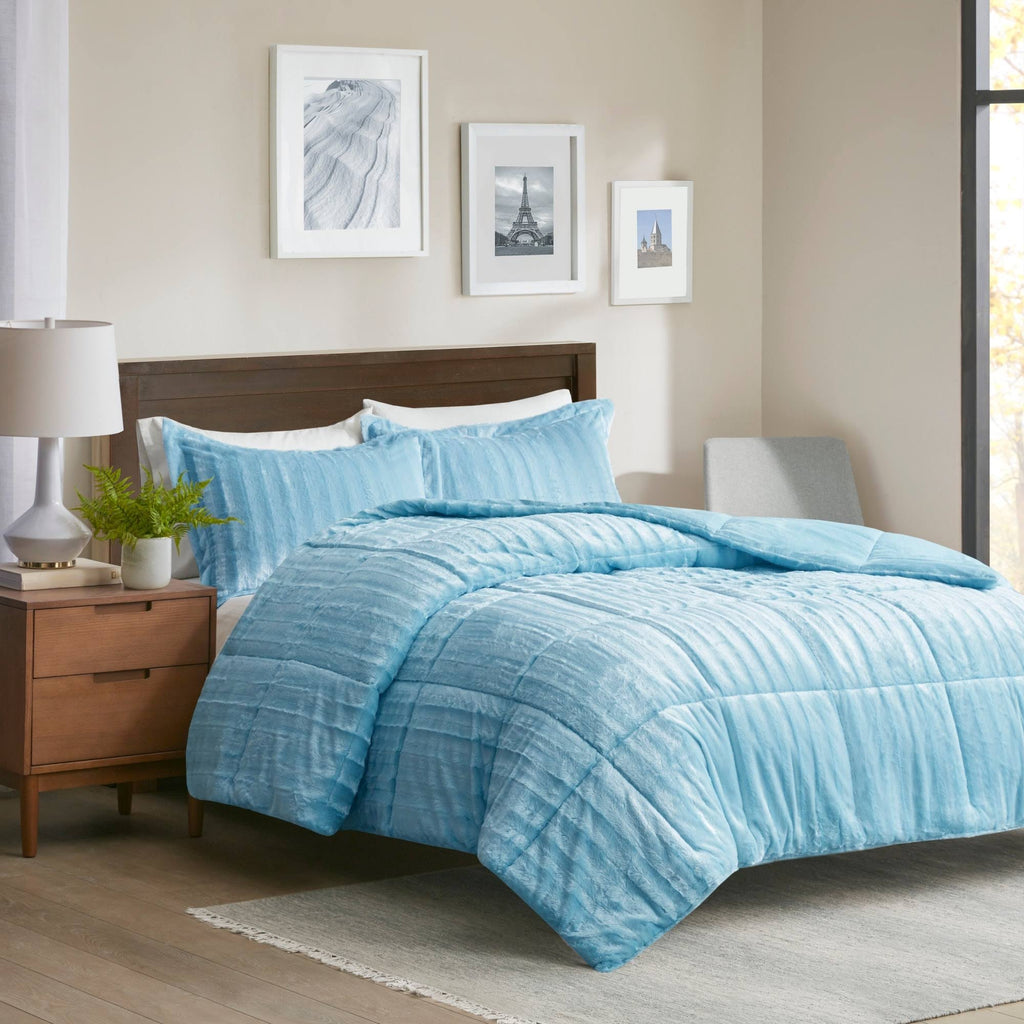 Black King/Cal King Faux Fur Comforter Mini Set U4296