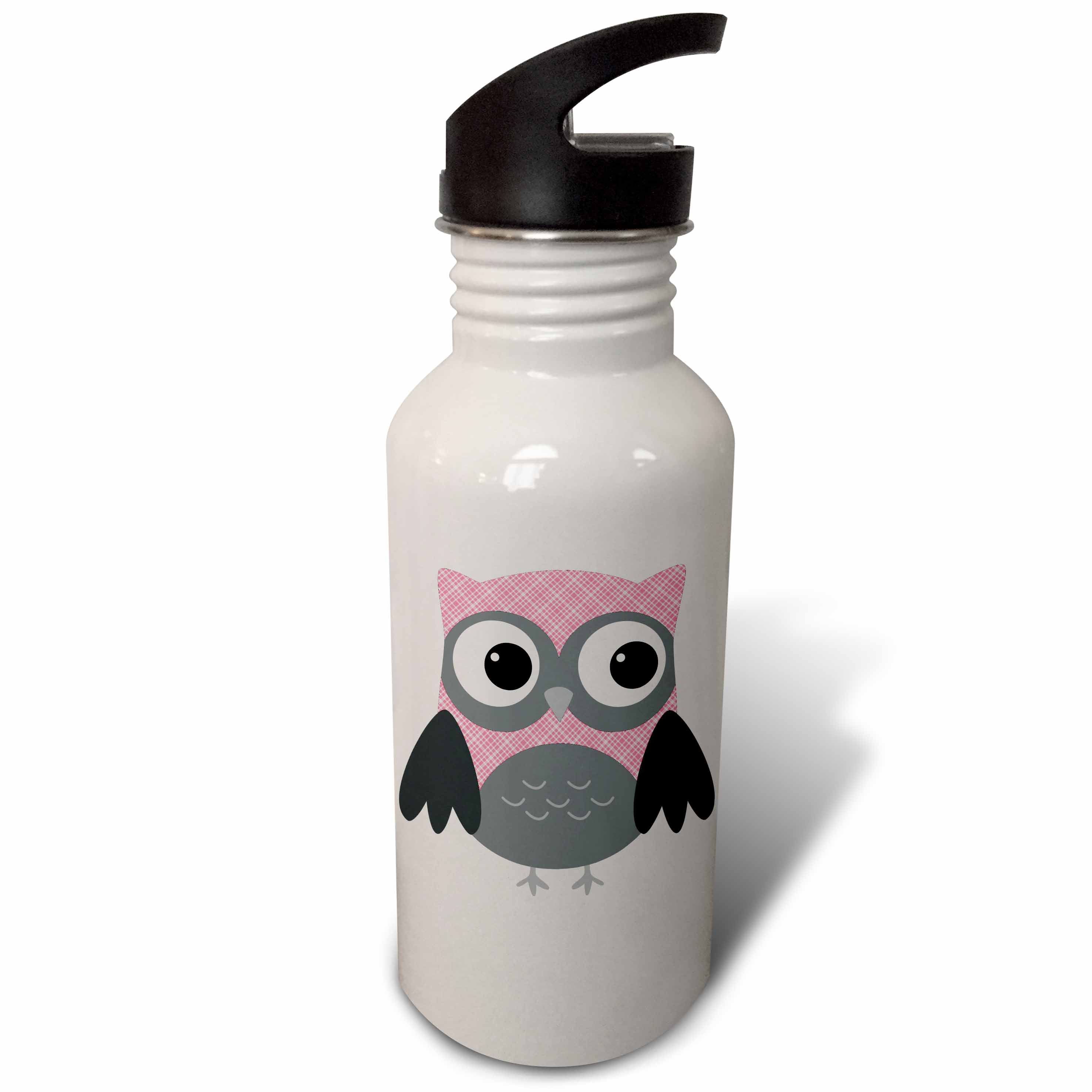 Pink and White Plaid Owl Sports Water Bottle, 21oz W860