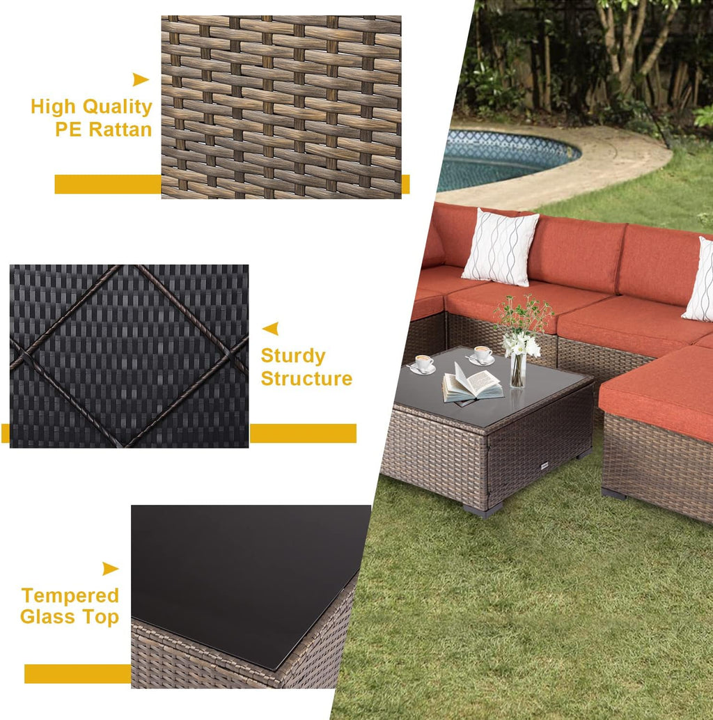 Maple Red Cushions 7Pcs Sectional Sofa Patio Conversation Set X93042