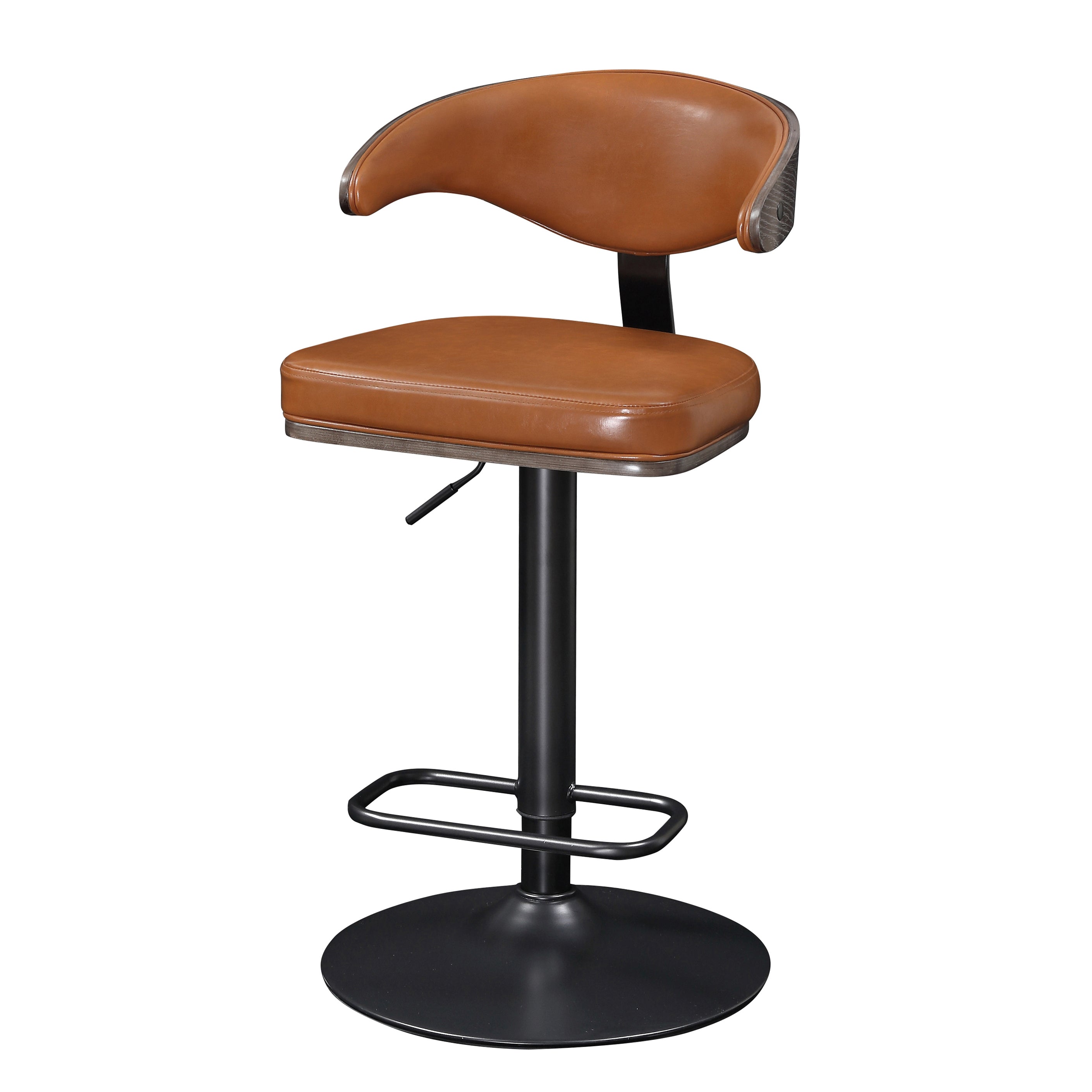 Retro Bar Stools, 360 Degree Swivel Height Adjustable, Faux Leather Steel Legs, Brown N576