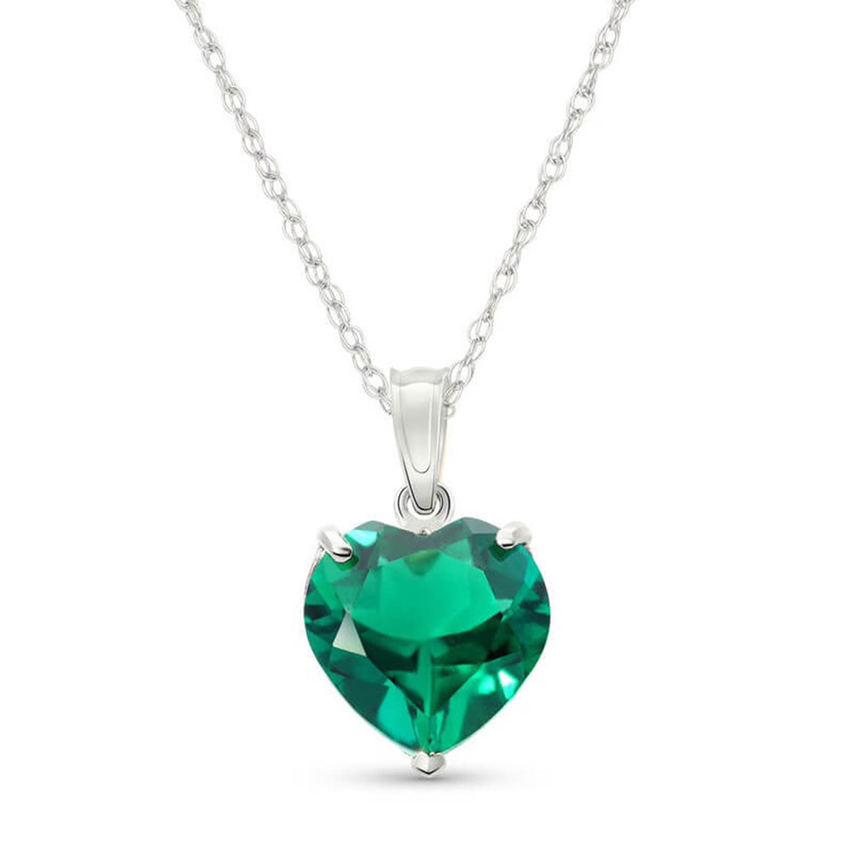 14K Solid White Gold Necklace With Heart Shape 2.75 ctw Genuine Emerald C21664